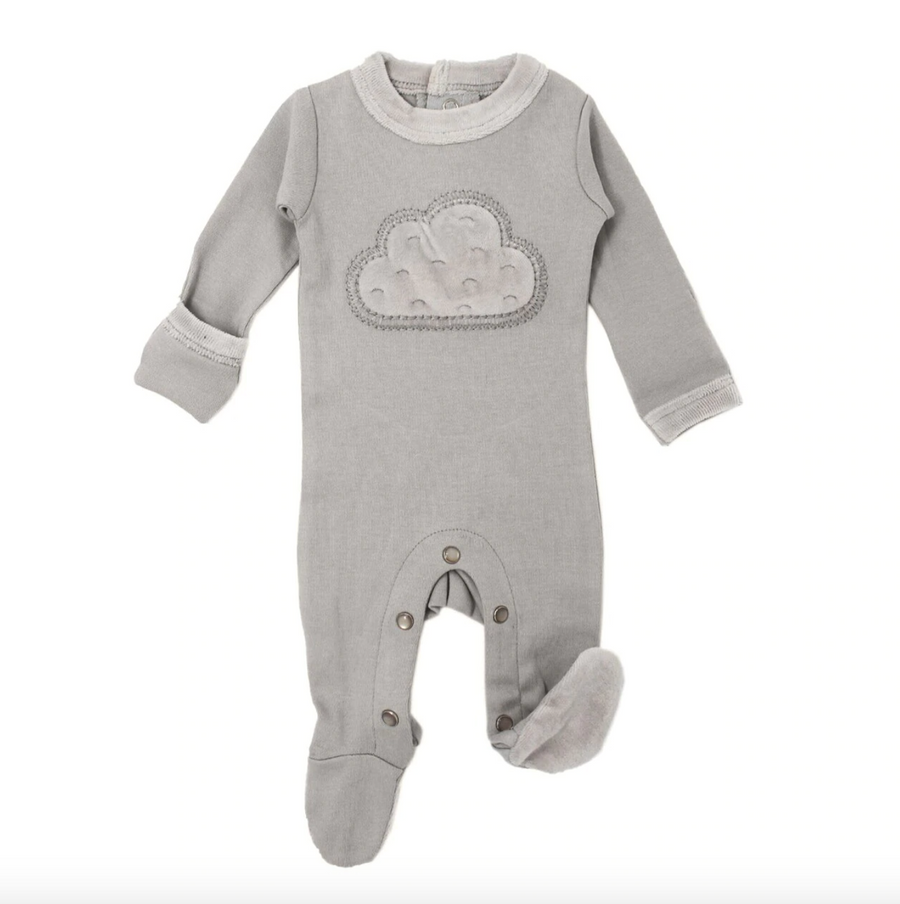 Velveteen Graphic Baby Footie in Light Grey