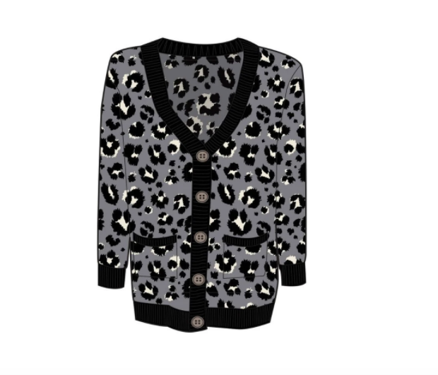 Button Front Kids Cardigan - Contemporary Leopard
