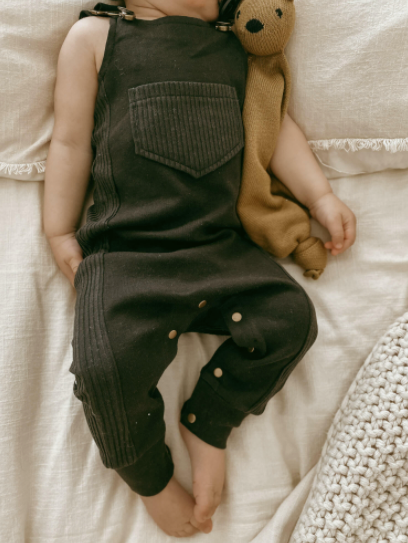 Organic Footless Ribbed Overall in Black