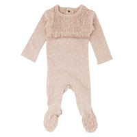Organic Smocked Footie in Rosewater Dots
