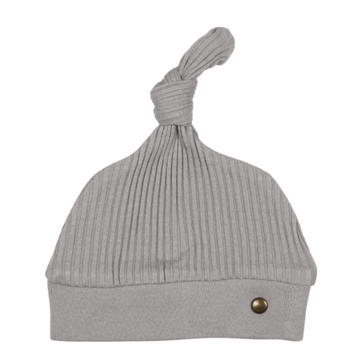 Ribbed Top Knot Hat in Light Grey