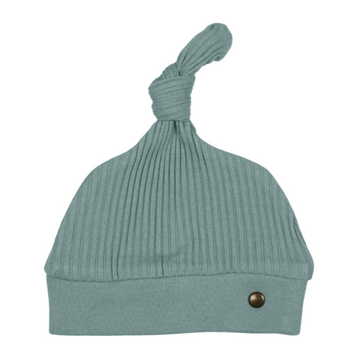 Ribbed Top Knot Hat in Jade