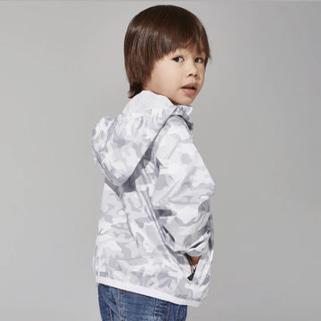 Sam Print - Kids White Camo Full Zip Packable Rain Jacket