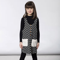 STRIPED OVERALL JUMPER DRESS WITH SHERPA POCKETS