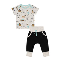 ORGANIC COTTON PRINTED TOP AND SOLID EVOLUTIVE PANT SET, BABY BOY
