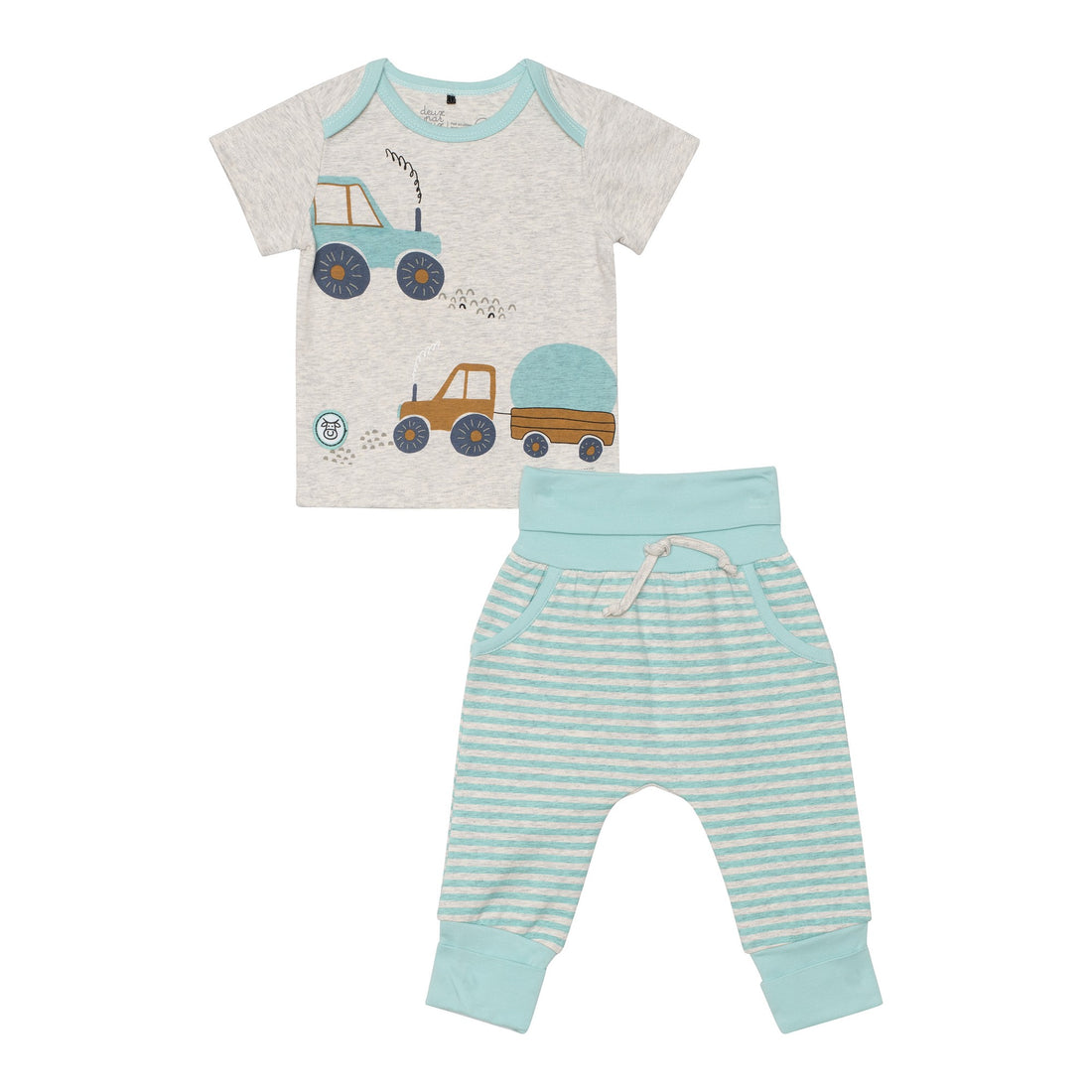 ORGANIC COTTON PRINTED TOP AND STRIPED EVOLUTIVE PANT SET, BABY BOY