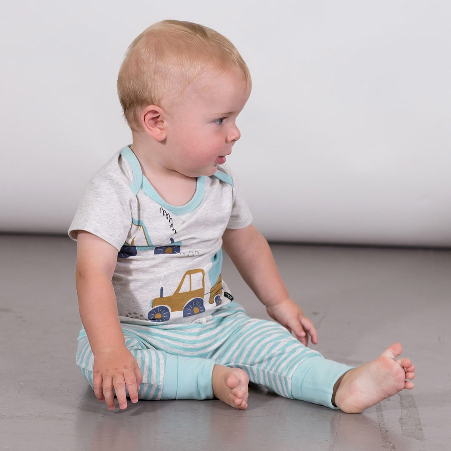 ORGANIC COTTON PRINTED TOP AND STRIPED EVOLUTIVE PANT SET, BABY BOY