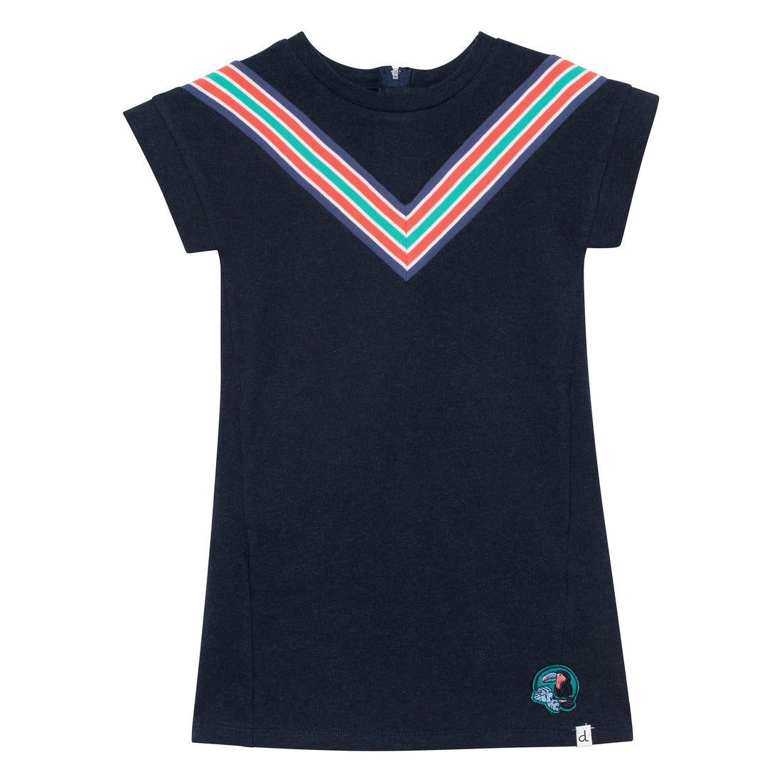 FLEECE DRESS WITH MULTICOLOR STRIPES IN NAVY, GIRL