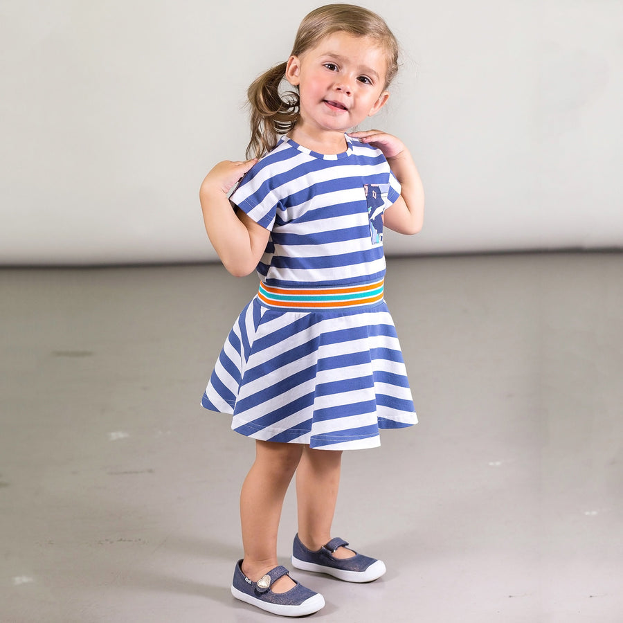 ORGANIC COTTON STRIPED DRESS WITH POCKET, BABY GIRL & GIRL