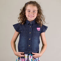 SHORT SLEEVE DENIM JACKET WITH EMBROIDERY, GIRL