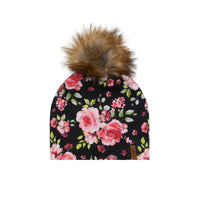 DETACHABLE POMPOM BEANIE HAT WITH ROSES, BABY GIRL & GIRL