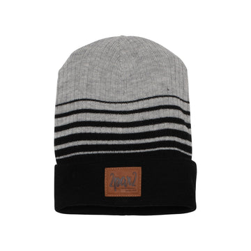 CUFFED RIBBED KNIT HAT IN STRIPES