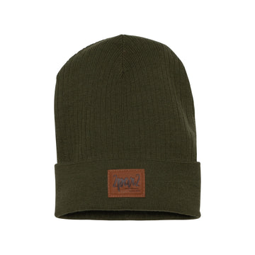 CUFFED RIBBED KNIT HAT IN KHAKI GREEN