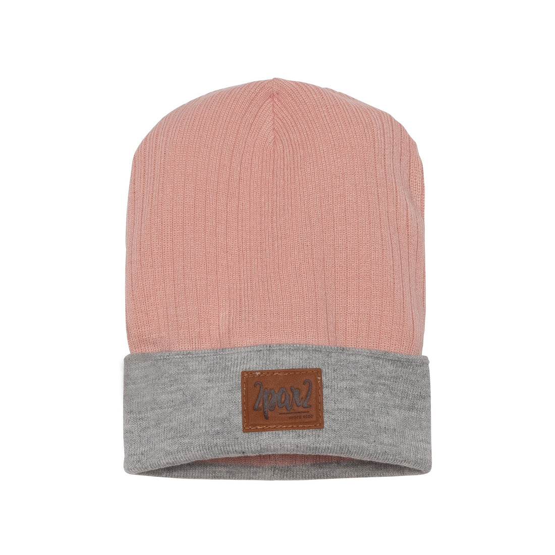 CUFFED RIBBED KNIT HAT IN LIGHT PINK