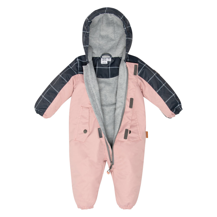 BABY LIGHT PINK AND PLAID TRIM SPRING SUIT WITH HAT, BABY GIRL