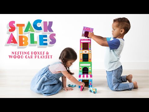 stackables nested cardboard toys and cars set - rainbow town