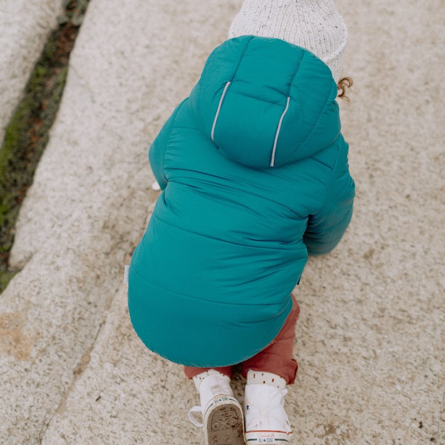 TURQUOISE QUILTED PUFFER COAT, BABY