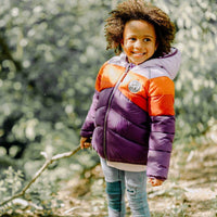 PURPLE PUFFER COAT WITH COLOR BLOCK
