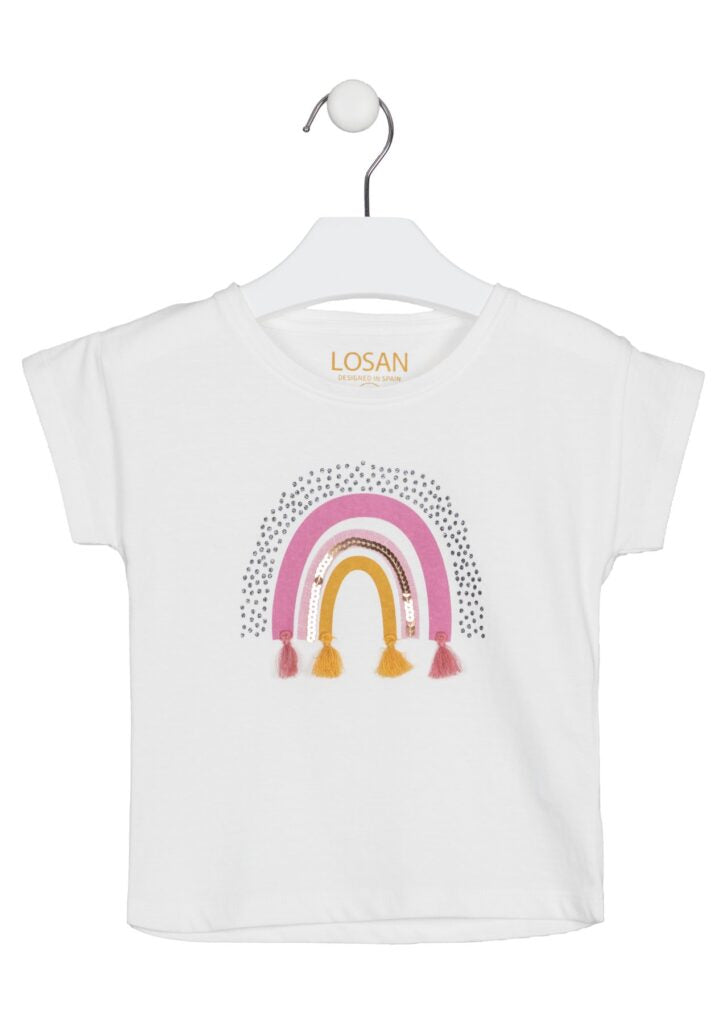 Rainbow Print and Sequins Short Sleeve T-Shirt, Child