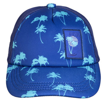 Trucker Palm Tree Ball Hat - Blue