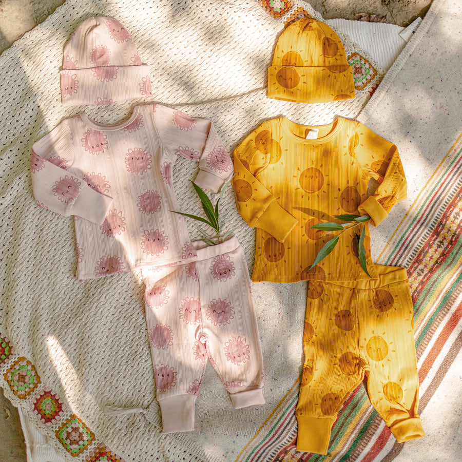 YELLOW PATTERNED TWO-PIECE PAJAMAS IN COTTON, NEWBORN