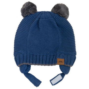 Unisex Cotton Knit Double Pompom Winter Hat - Denim Blue