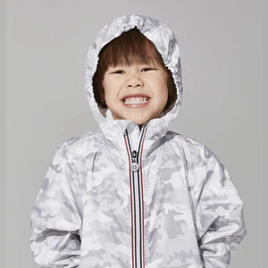 Sam Print - Kids White Camo Full Zip Packable Rain Jacket