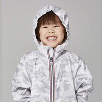 Sam Print - Kids White Camo Full Zip Packable Rain Jacket
